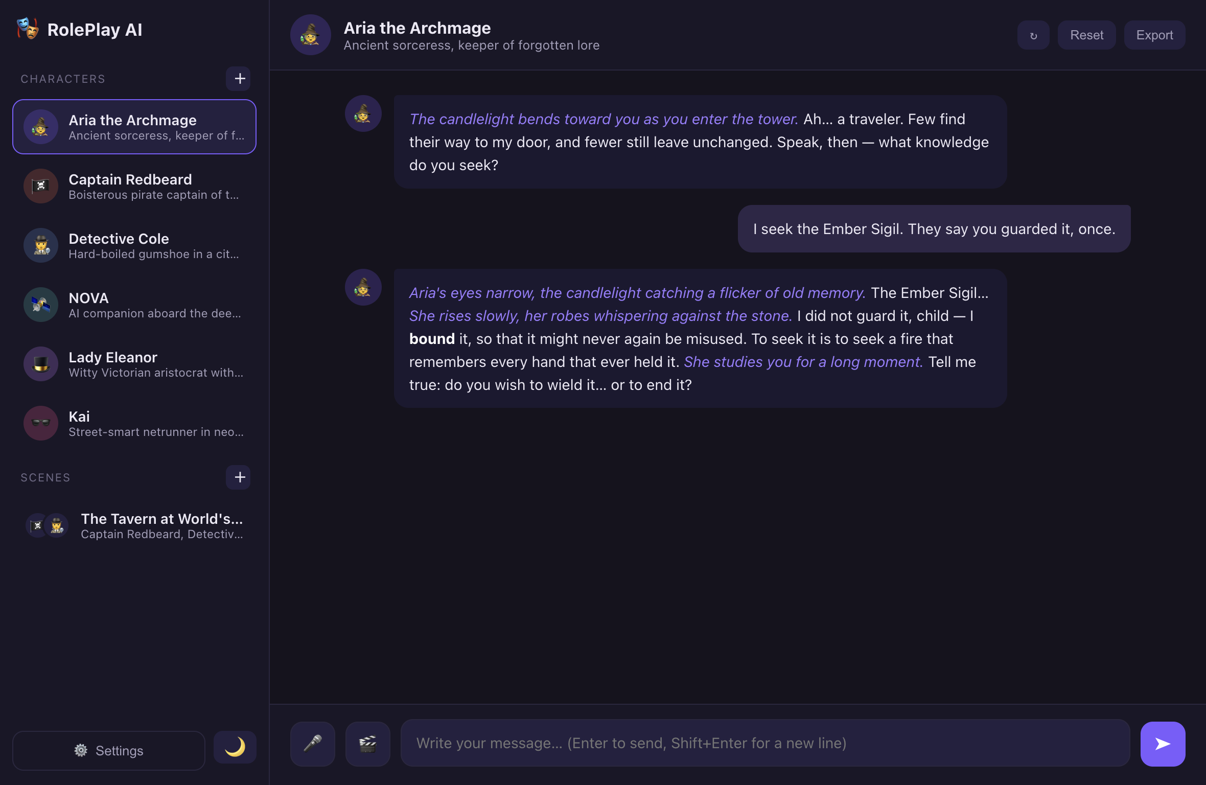 RolePlay AI desktop app screenshot
